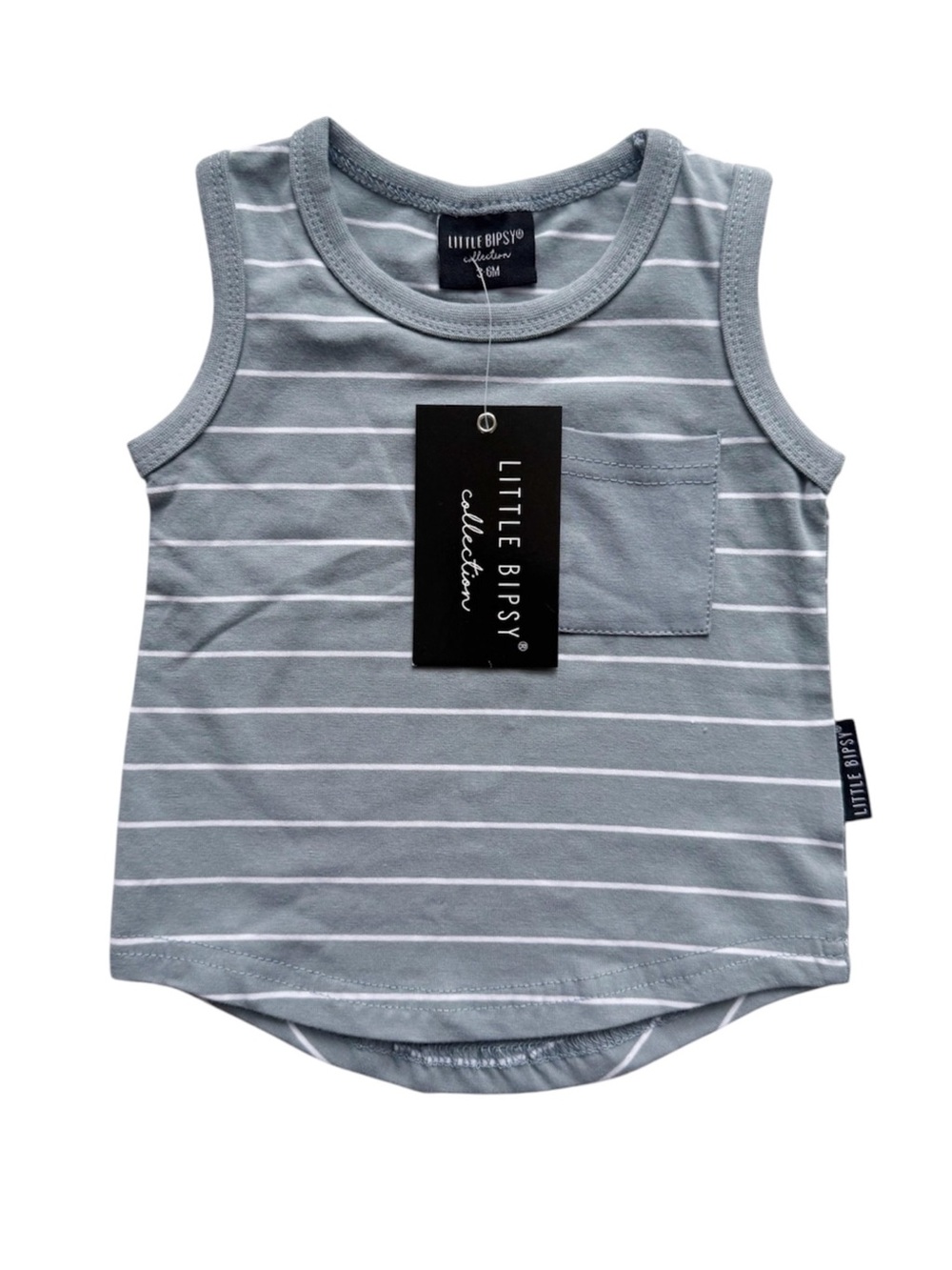 NWT Little Bipsy Gray Striped Pocket Tank 3-6M